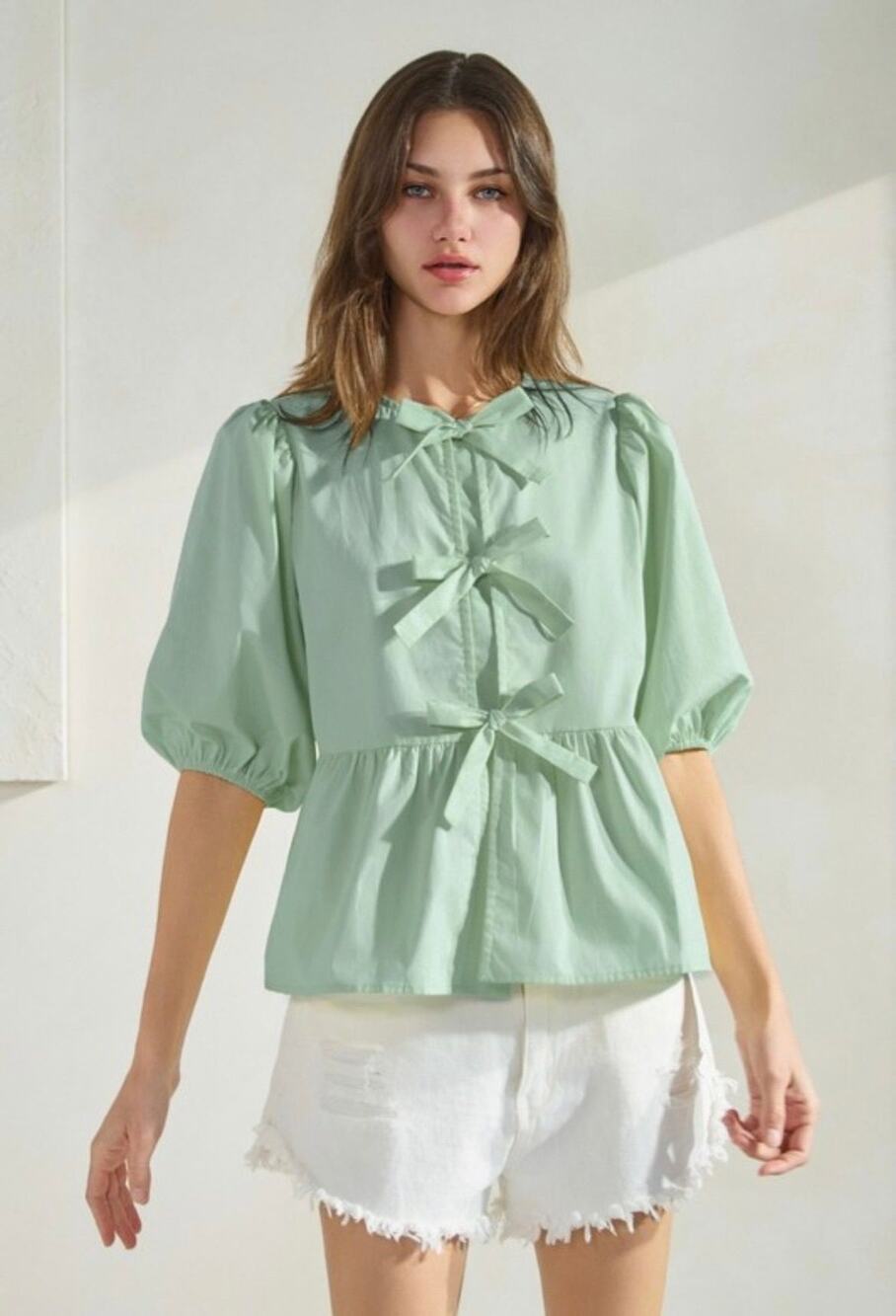 Oddi Sage Green 100% Cotton Balloon Sleeve Top - 2XL